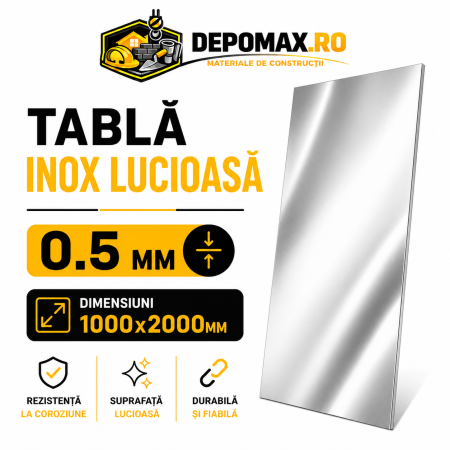 Tabla inox lucioasa BA, 0.5 x 1000 x 2000 mm, 2 mp